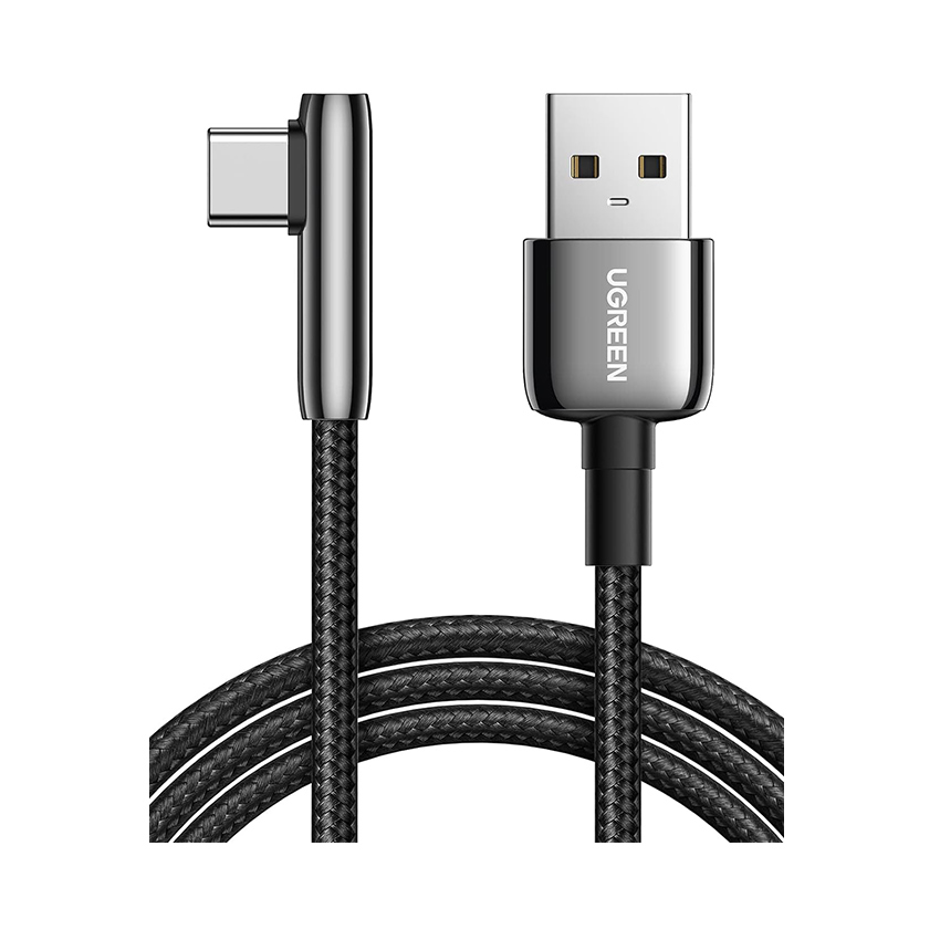 UGREEN USB 2.0-A đến cáp USB-C góc cạnh Vỏ hợp kim kẽm với bện 2m (Đen) UGREEN 70415 